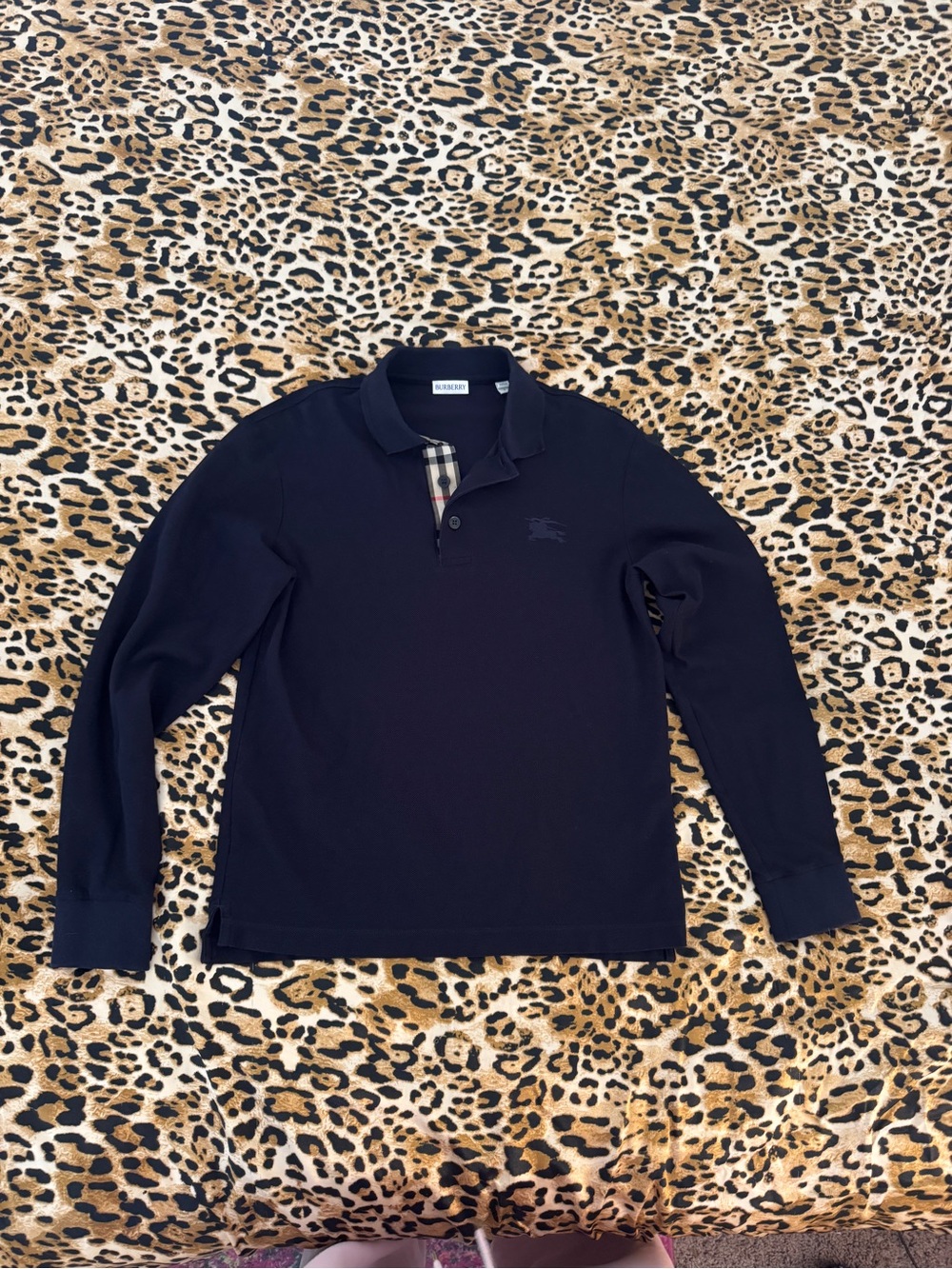Burberry Navy Polo with Signature Plaid Trim - Picture 4 of 6